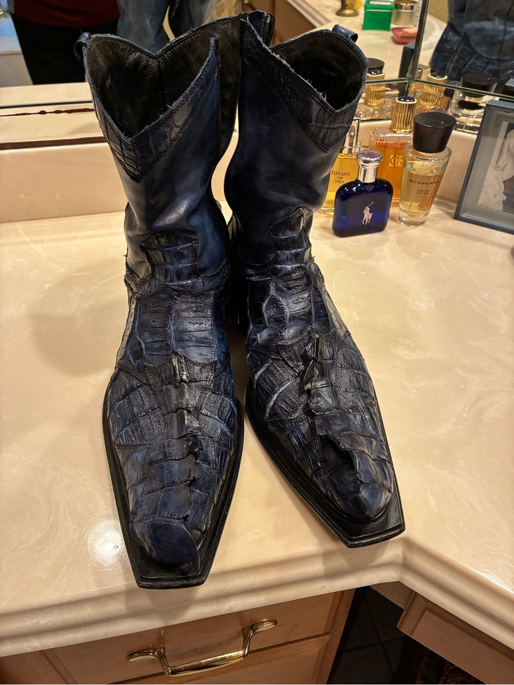 Mauri Men's Dark Navy Exotic Crocodile-Pattern Cowboy Boots